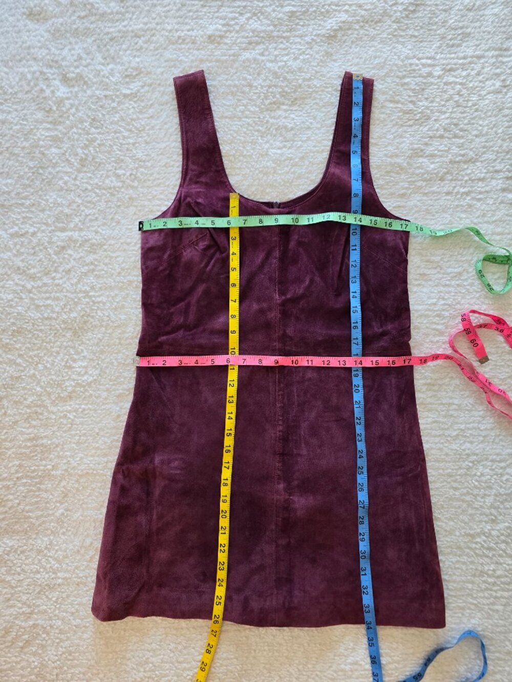 BB Dakota Vintage Style Plum 100% Suede Leather Shift Pinafore Dress Size 8 - Picture 16 of 16